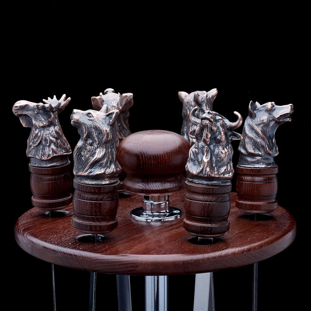 Шампуры и стопки на деревянной подставке «Звери» - интернет магазин Русь Велика я фото 1