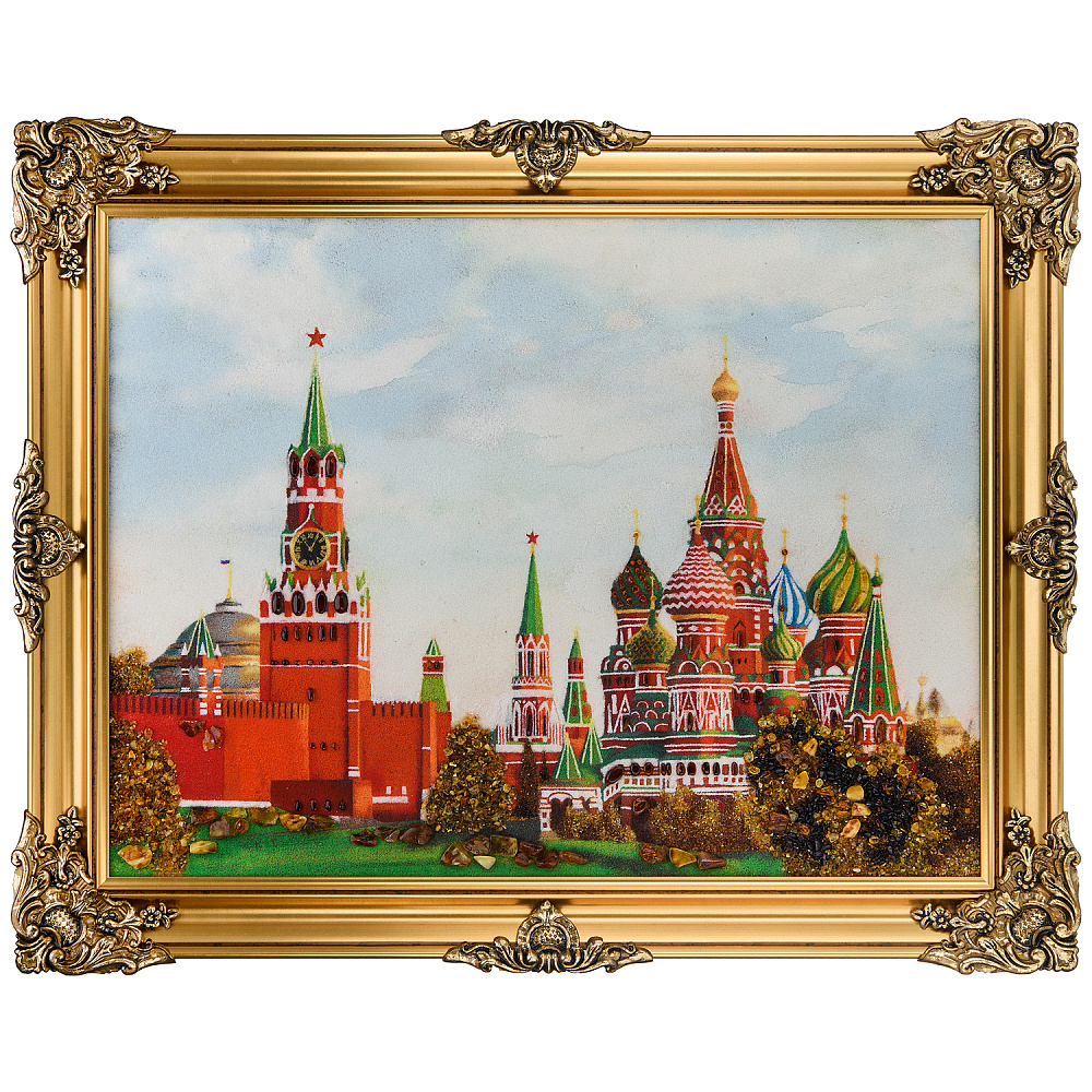 Картина янтарная «Вид на Кремль и Храм Василия Блаженного» 60х80 см - интернет магазин Русь Велика я 