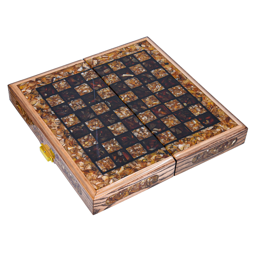 Шахматы складные с инкрустацией и фигурами из янтаря 28х28 см - интернет магазин Русь Велика я фото 8