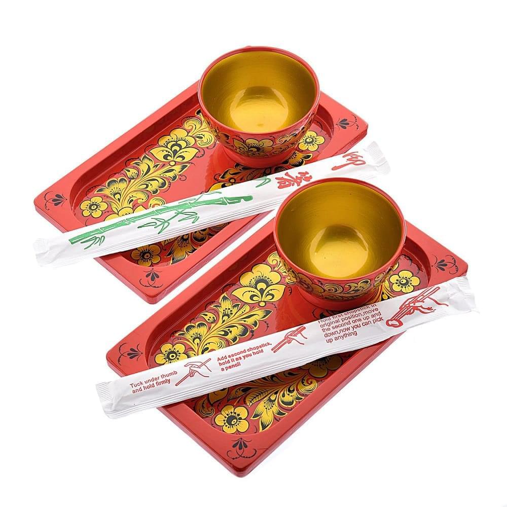 Набор для суши на двоих с соусниками и палочками. Роспись Хохлома - интернет магазин Русь Велика я 