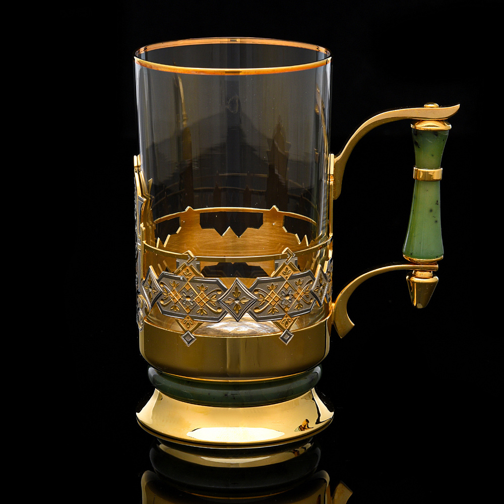 Подстаканник с золочением и нефритом «Орнамент». Златоуст - интернет магазин Русь Велика я фото 2