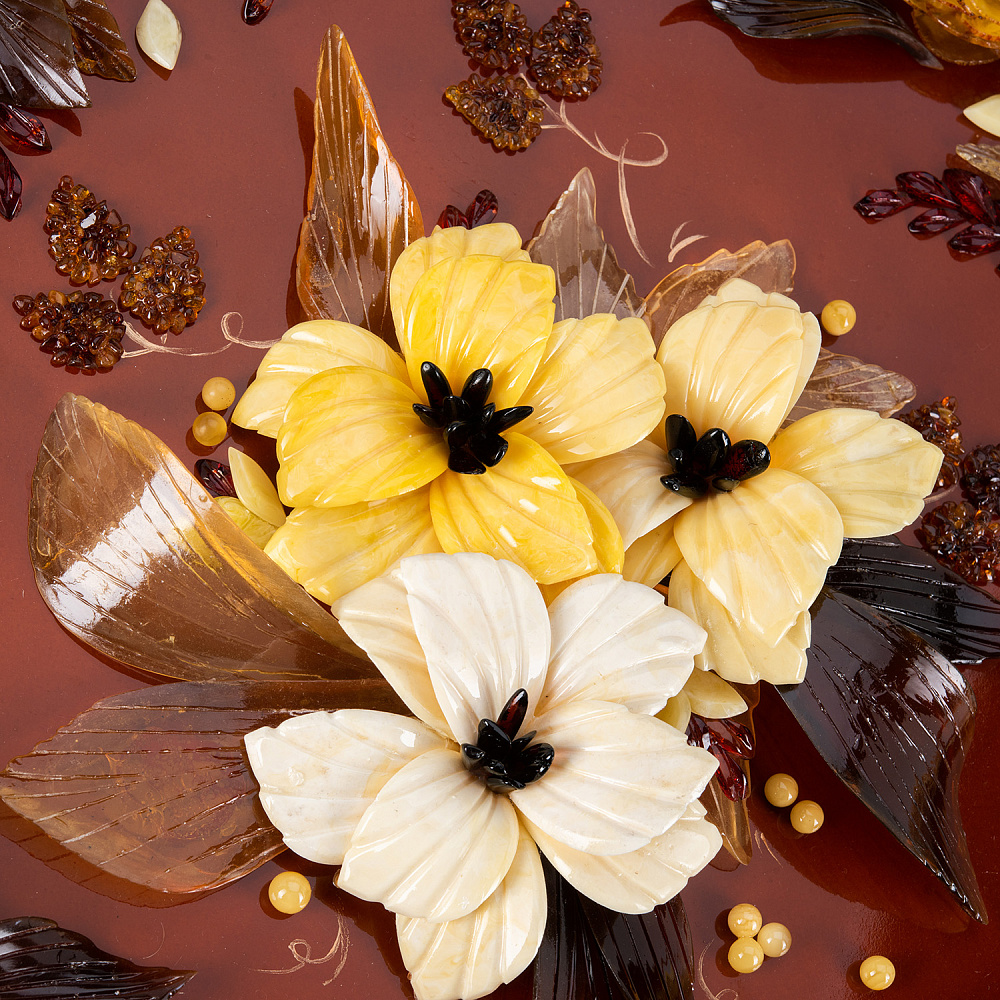 Панно настенное из янтаря «Венок из роз» 45х45 см - интернет магазин Русь Велика я фото 2