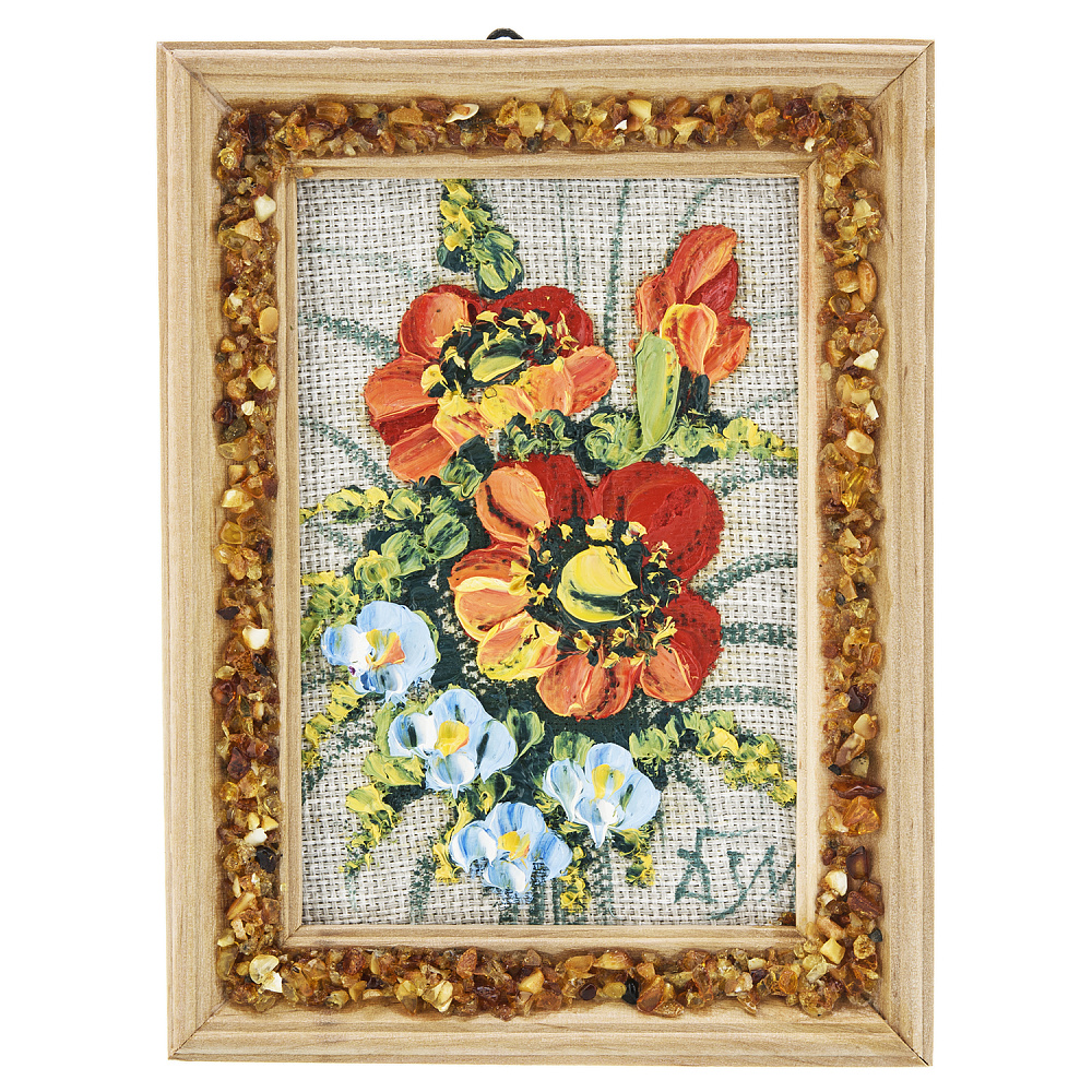 Панно в янтарной раме «Букет цветов» 12,5х16,5 см - интернет магазин Русь Велика я 