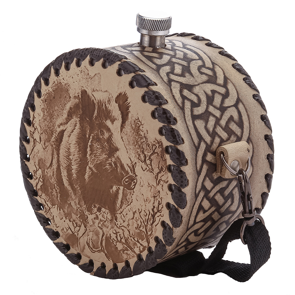 Фляга в кожаном чехле «Кабан» - интернет магазин Русь Велика я фото 1