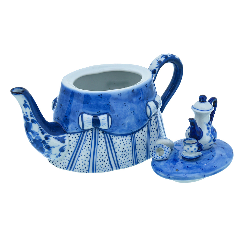 Чайник коллекционный «Стол». Гжель - интернет магазин Русь Велика я фото 1