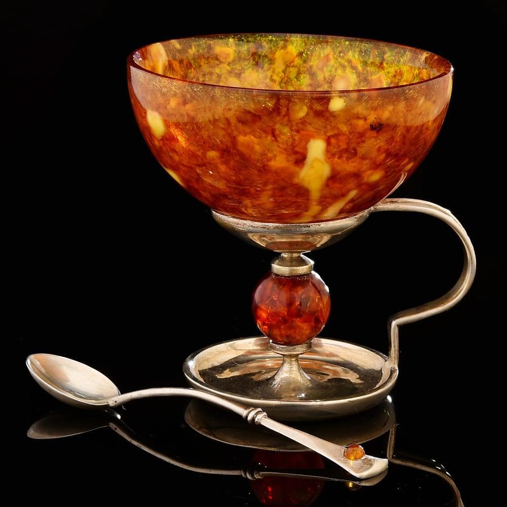 Деликатесный набор из янтаря «Шар». Серебро 875 * - интернет магазин Русь Велика я фото 3