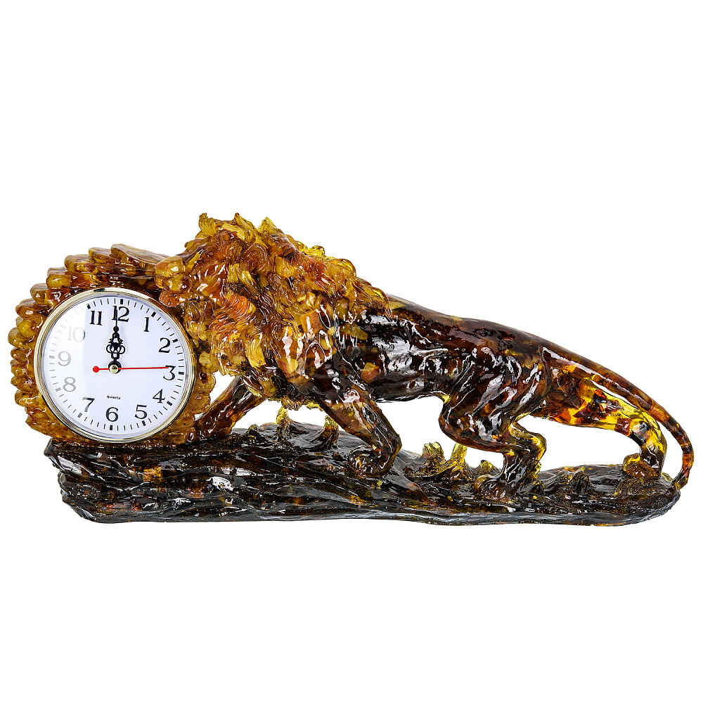 Часы настольные из янтаря «Лев» - интернет магазин Русь Велика я 