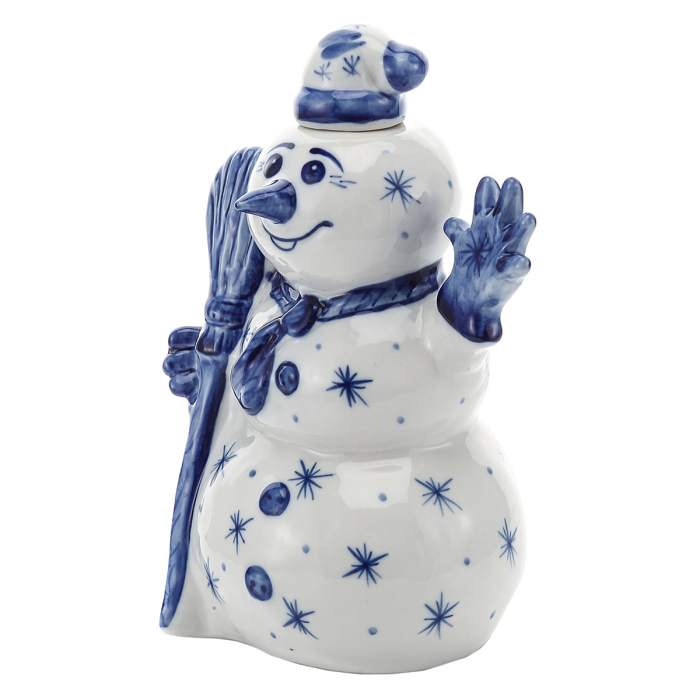 Штоф 1 л «Снеговик Январик». Гжель - интернет магазин Русь Велика я фото 1