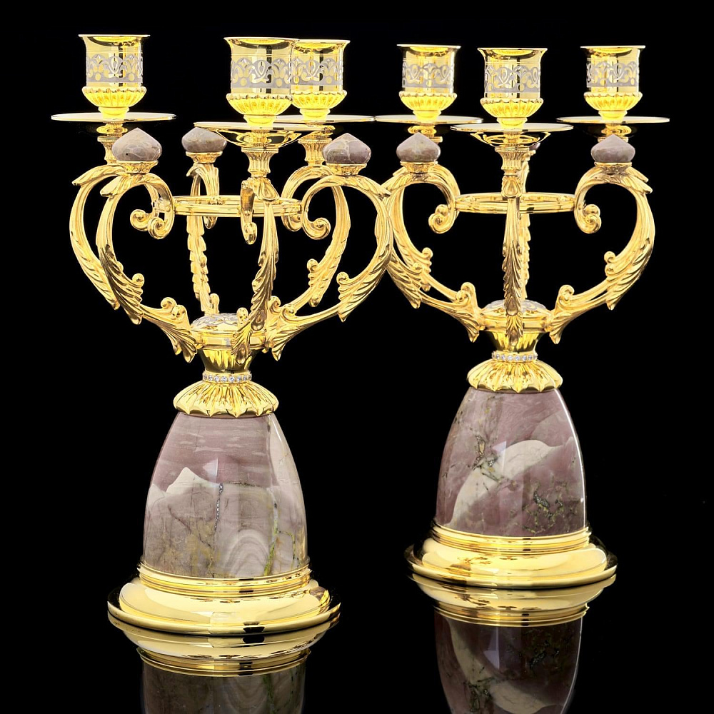 Часы каминные из яшмы и бронзы с двумя 3-х рожковыми канделябрами. Златоуст - интернет магазин Русь Велика я фото 7