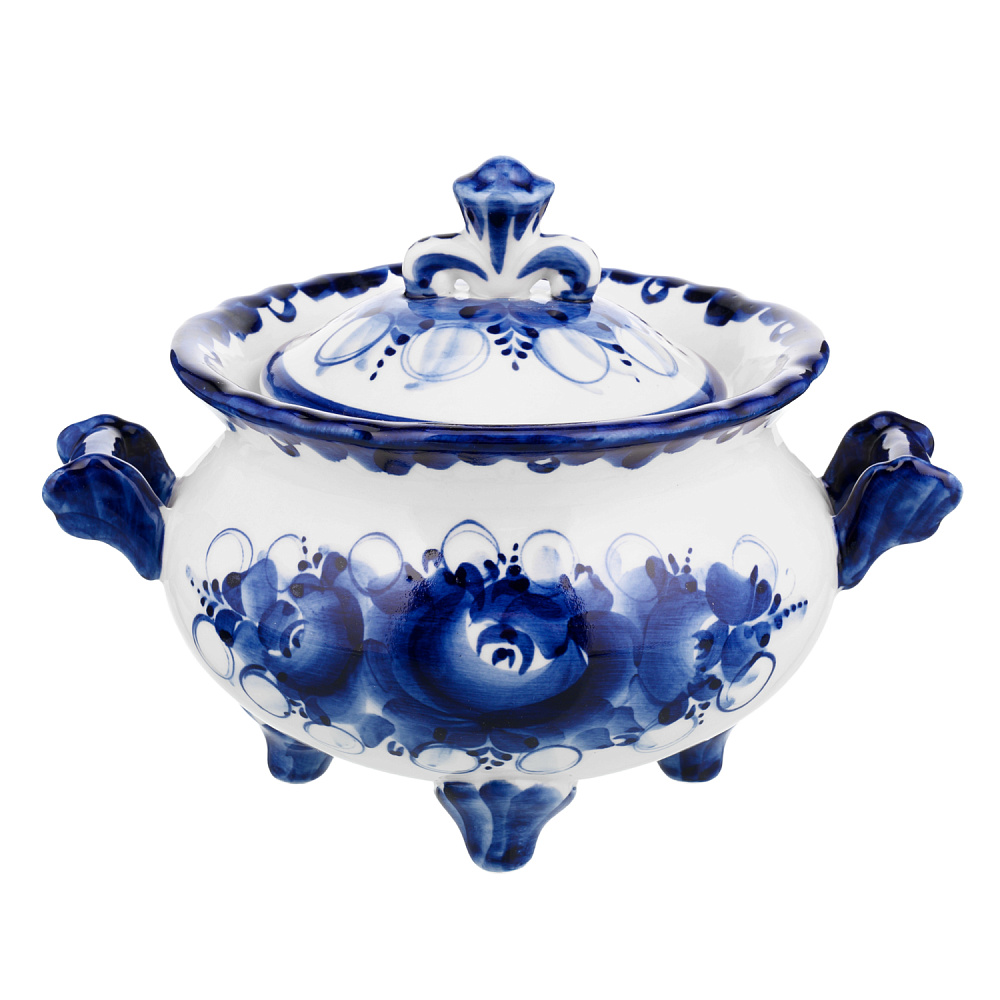 Сахарница фарфоровая с росписью. Гжель - интернет магазин Русь Велика я фото 2