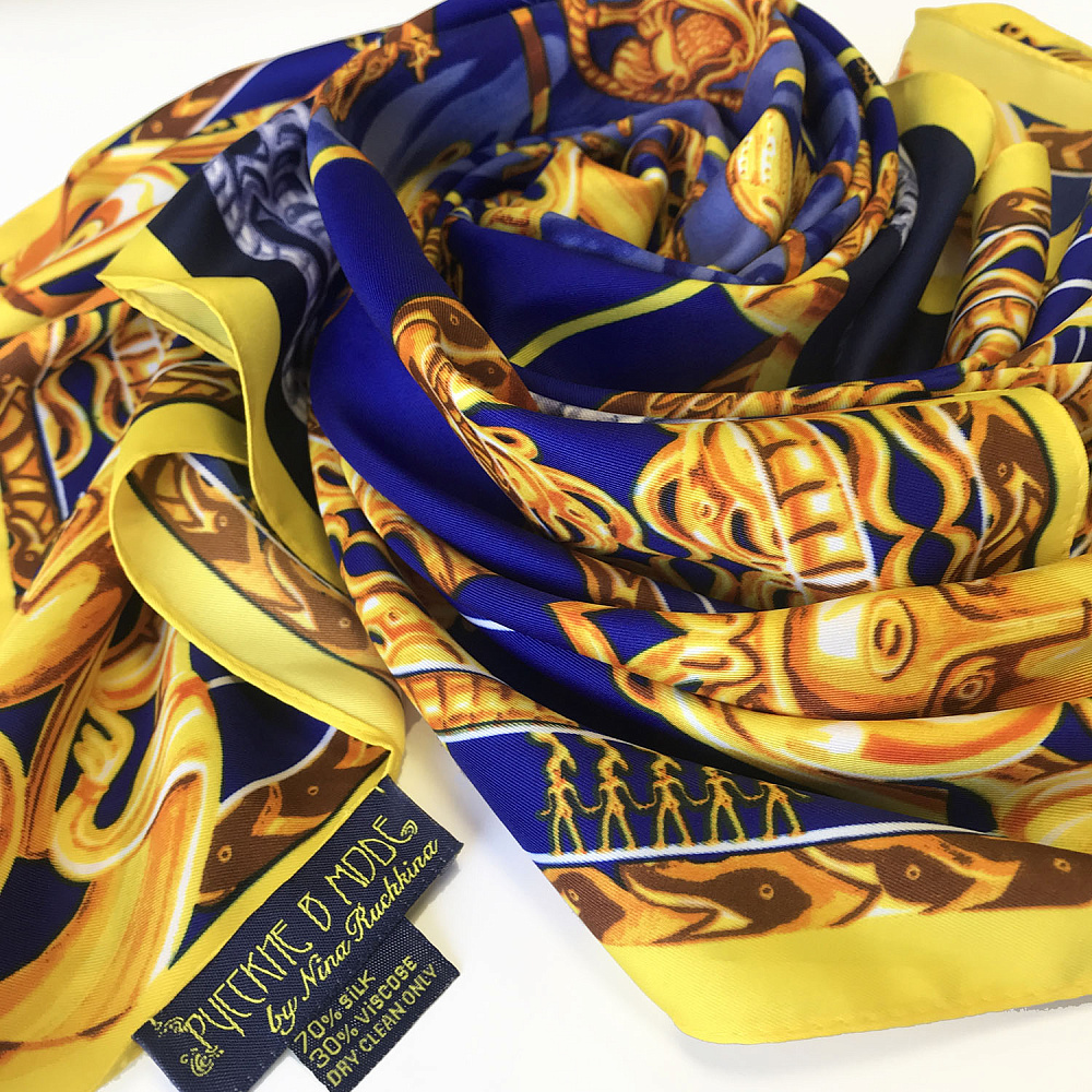 Шелковый платок «Пермский звериный стиль» 90х90 см - интернет магазин Русь Велика я фото 2