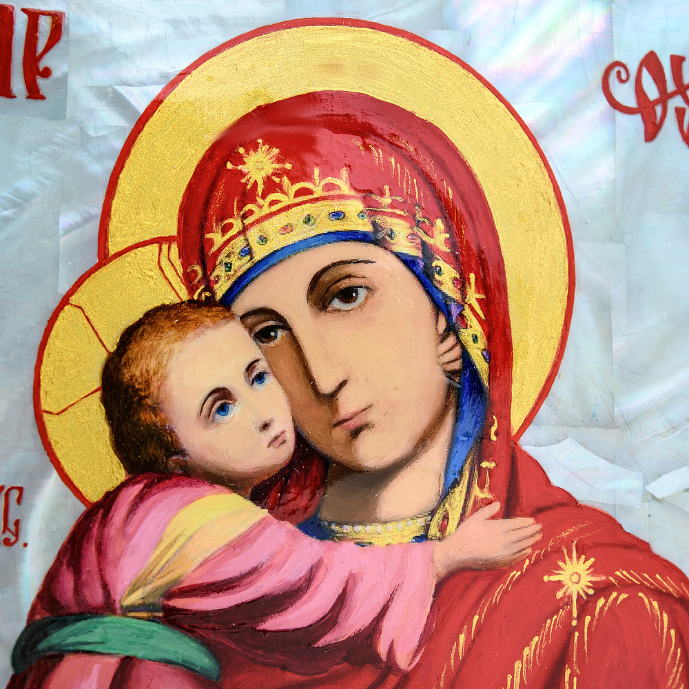 Икона на перламутре «Божья Матерь Владимирская» 35х30 см - интернет магазин Русь Велика я фото 2