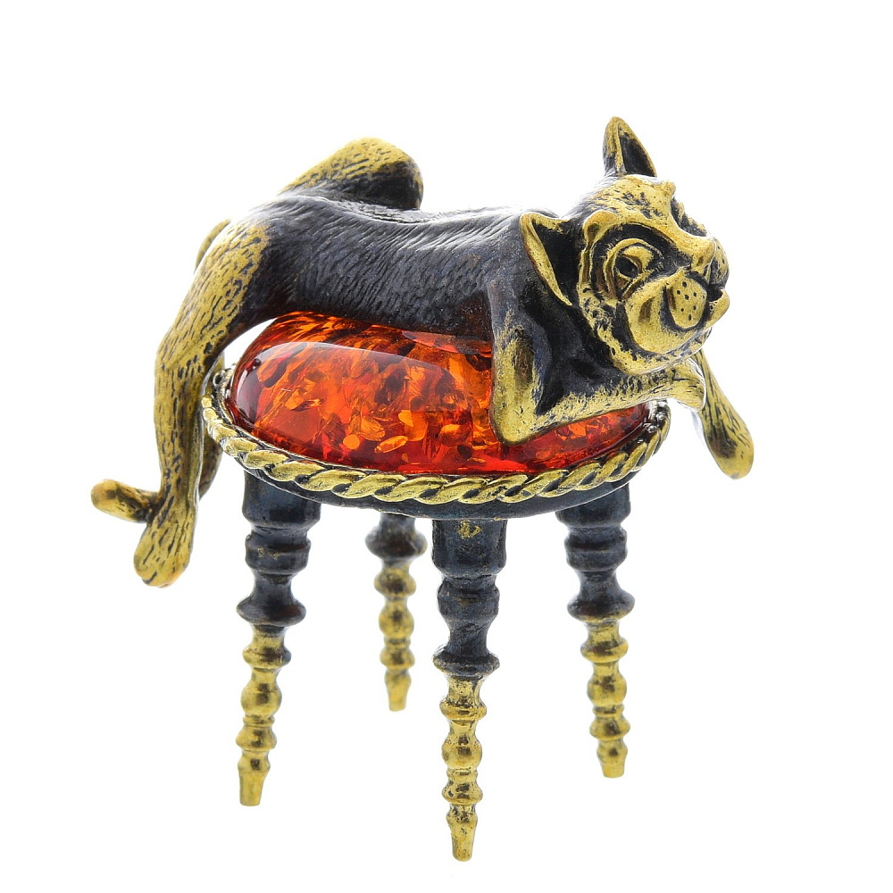 Статуэтка с янтарем «Котик в пуфике» - интернет магазин Русь Велика я фото 1