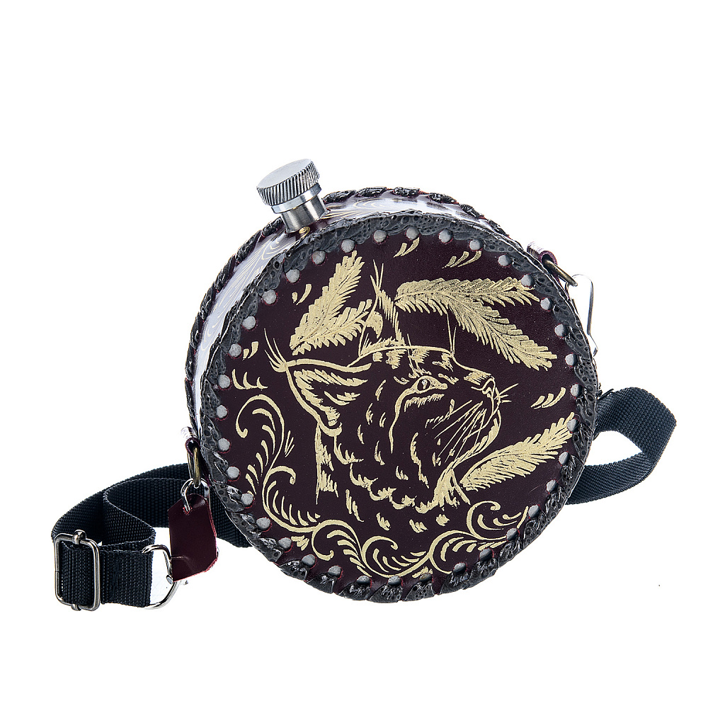 Фляга в кожаном футляре «Рысь» 0,5 л - интернет магазин Русь Велика я 