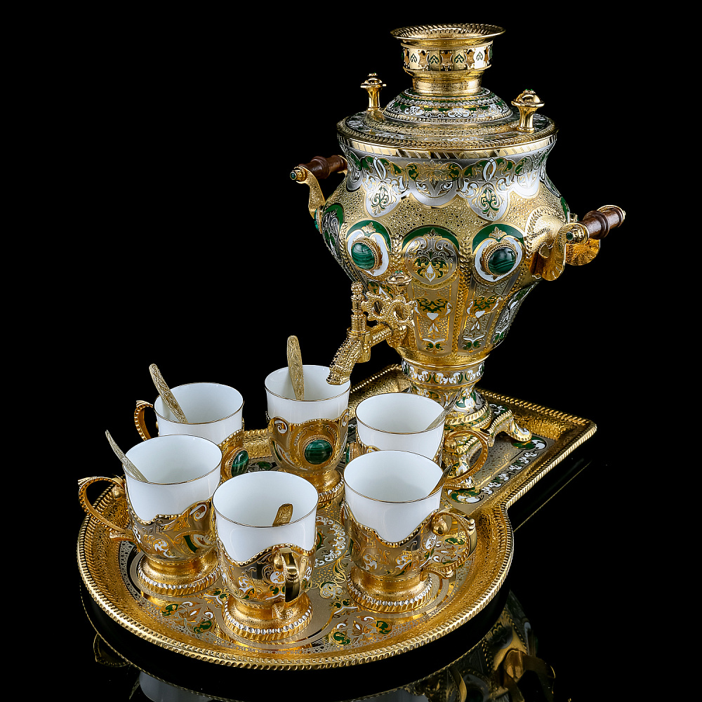 Самовар электрический 3 л с позолотой «Малахит». Златоуст - интернет магазин Русь Велика я 