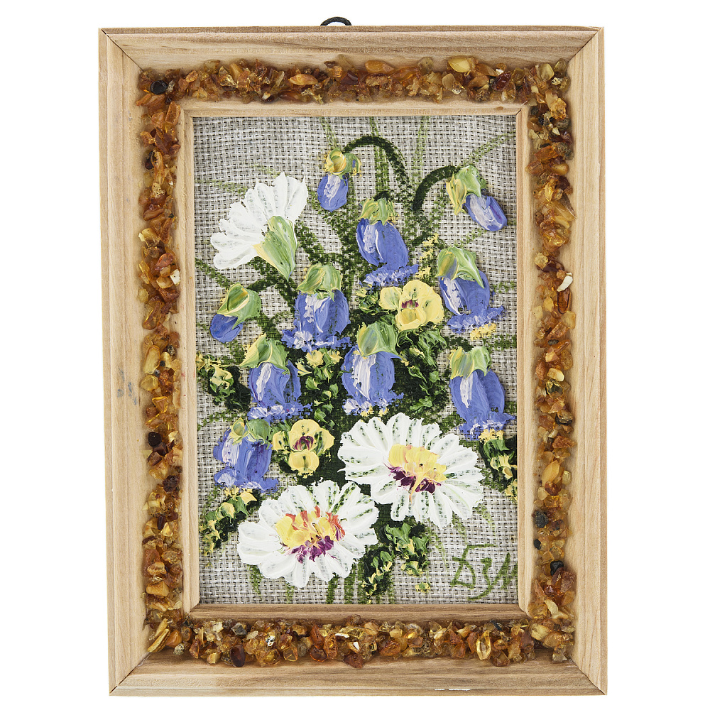 Панно в янтарной раме «Букет цветов» 12,5х16,5 см - интернет магазин Русь Велика я 