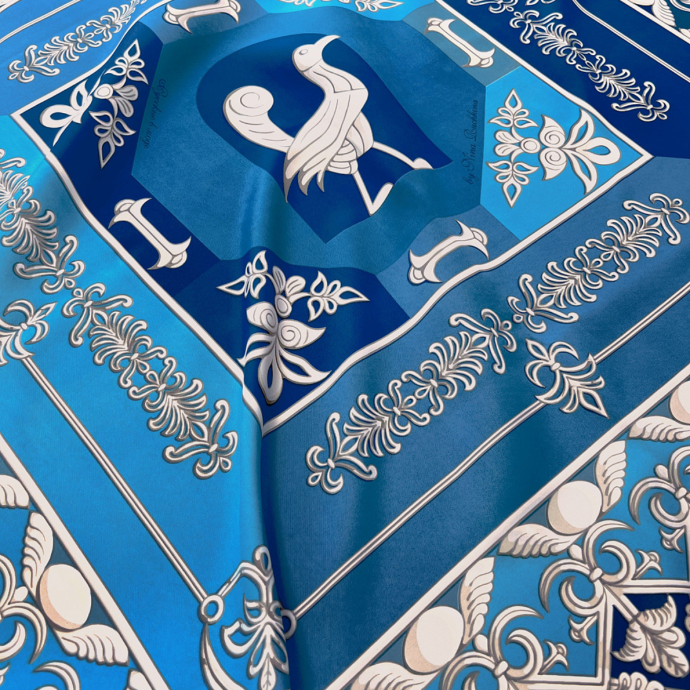 Платок шелковый «Птица дивная» 90х90 см - интернет магазин Русь Велика я фото 3