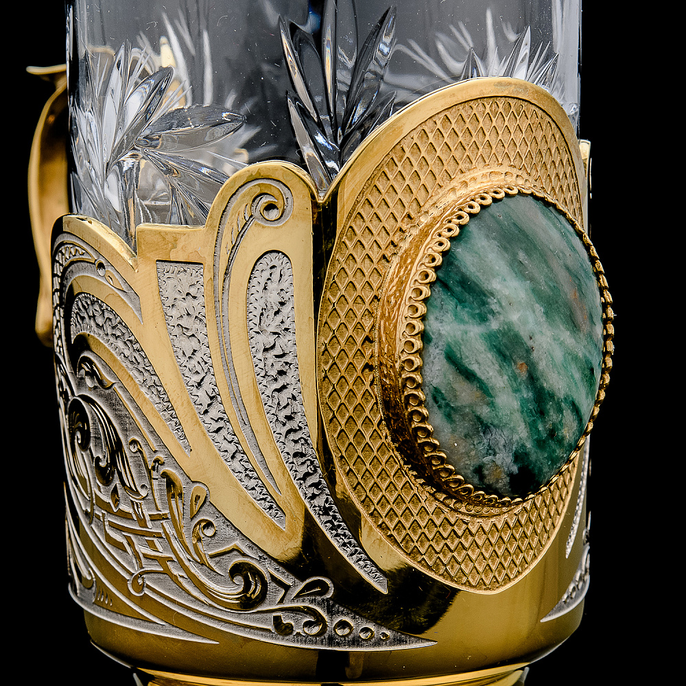 Подстаканник с позолотой и малахитом. Златоуст - интернет магазин Русь Велика я фото 1