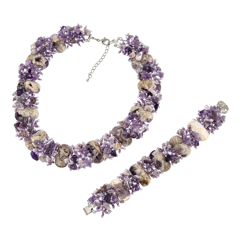 Колье и браслет из бисера и аметиста «Кактус» - интернет магазин Русь Велика я 