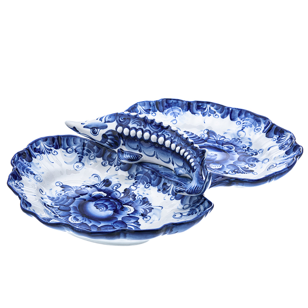 Менажница «Осетр». Гжель - интернет магазин Русь Велика я 