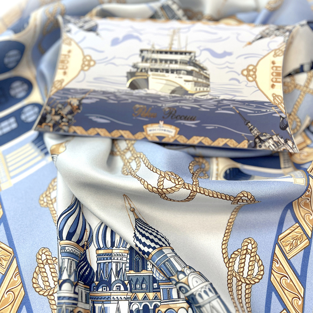 Платок шелковый «Реки России» 90х90 см - интернет магазин Русь Велика я фото 5