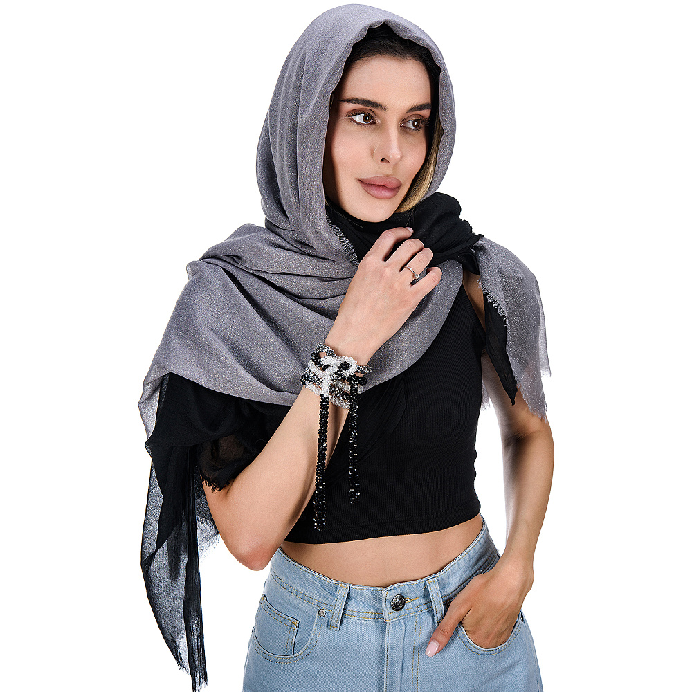 Набор парных палантинов с бусами-жгутом «Дуэт». Серебристо-черный - интернет магазин Русь Велика я фото 5