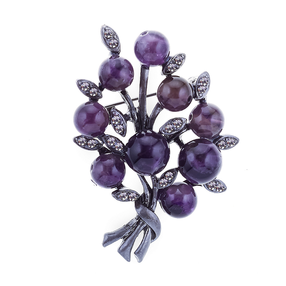 Брошь с аметистом и стразами - интернет магазин Русь Велика я 
