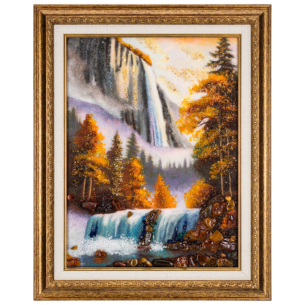 Картина янтарная «Горный водопад» 30х40 см - интернет магазин Русь Велика я 
