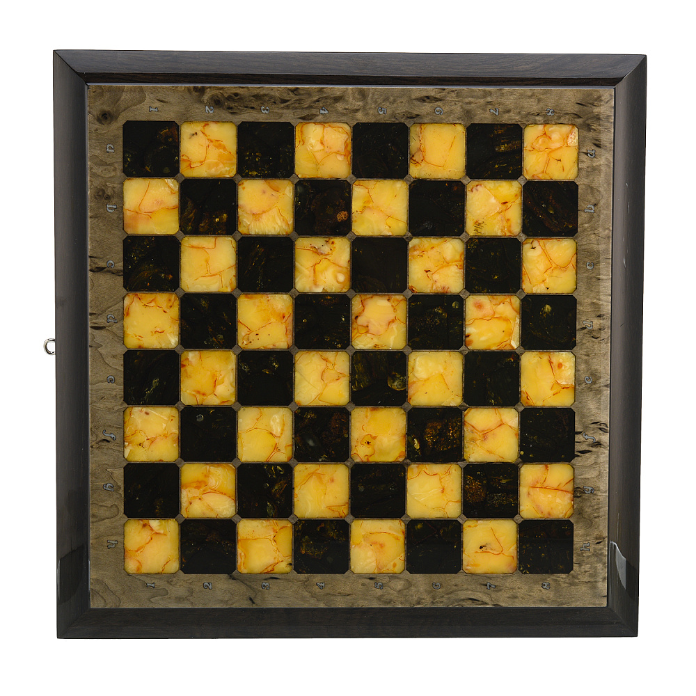 Шахматы из карельской березы с фигурами из янтаря 45х45 см - интернет магазин Русь Велика я фото 8