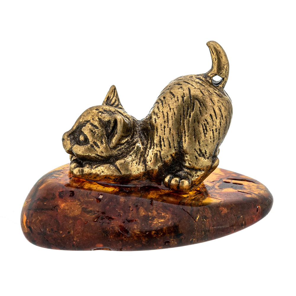 Статуэтка с янтарем «Игривый котенок» - интернет магазин Русь Велика я 