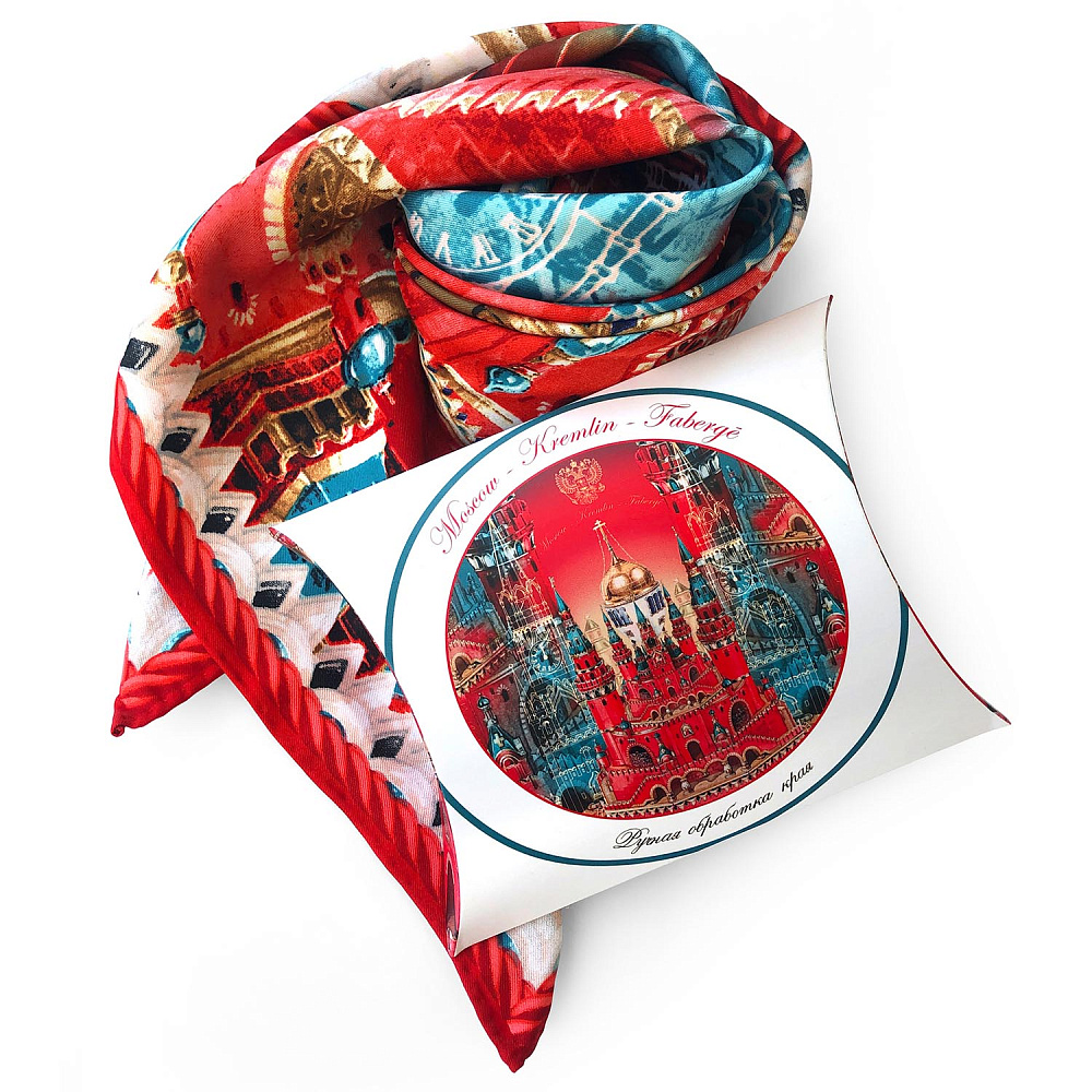Платок шелковый «Москва Кремль Фаберже» 90х90 см - интернет магазин Русь Велика я фото 3