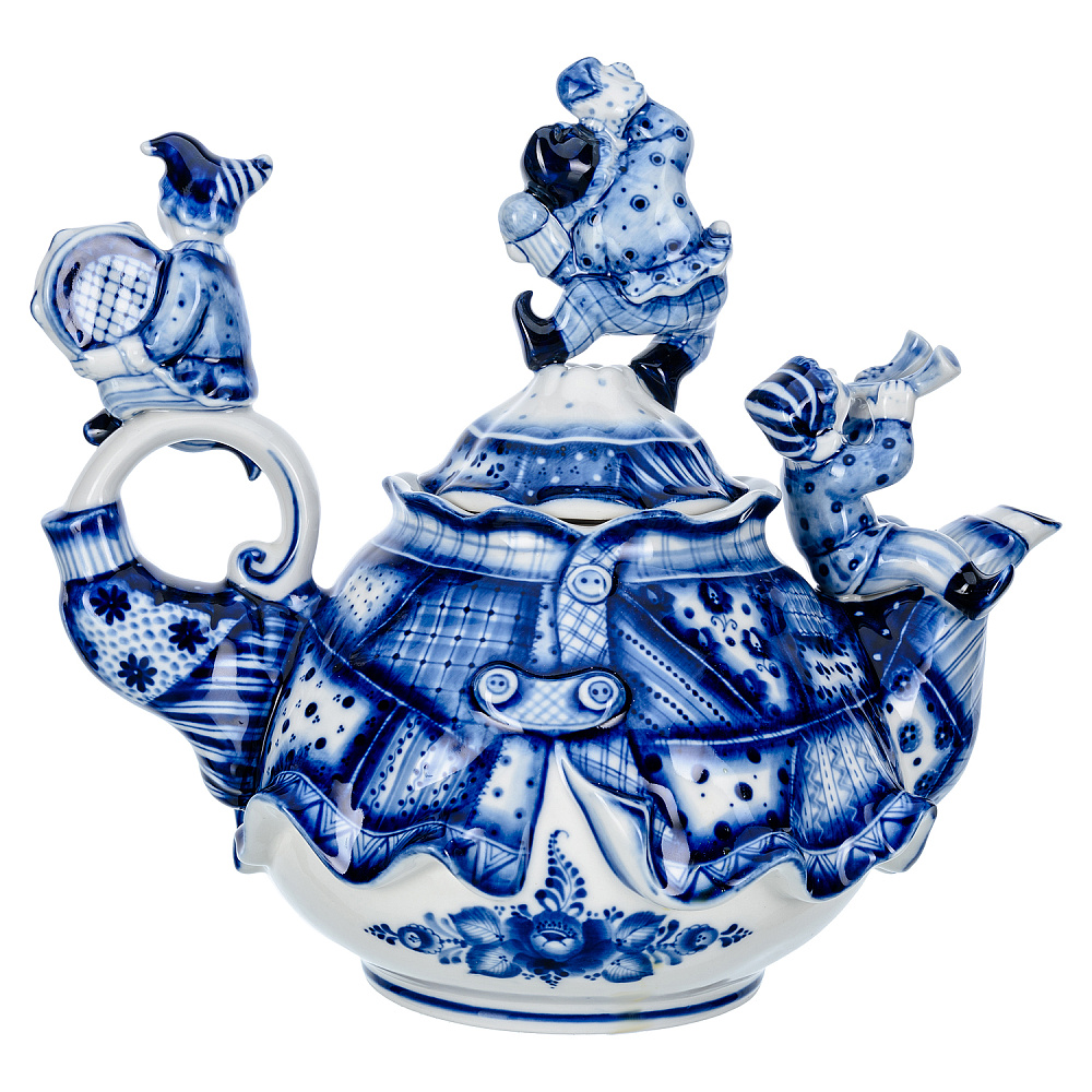 Чайный сервиз на 6 персон «Скоморошьи забавы». Гжель - интернет магазин Русь Велика я фото 6