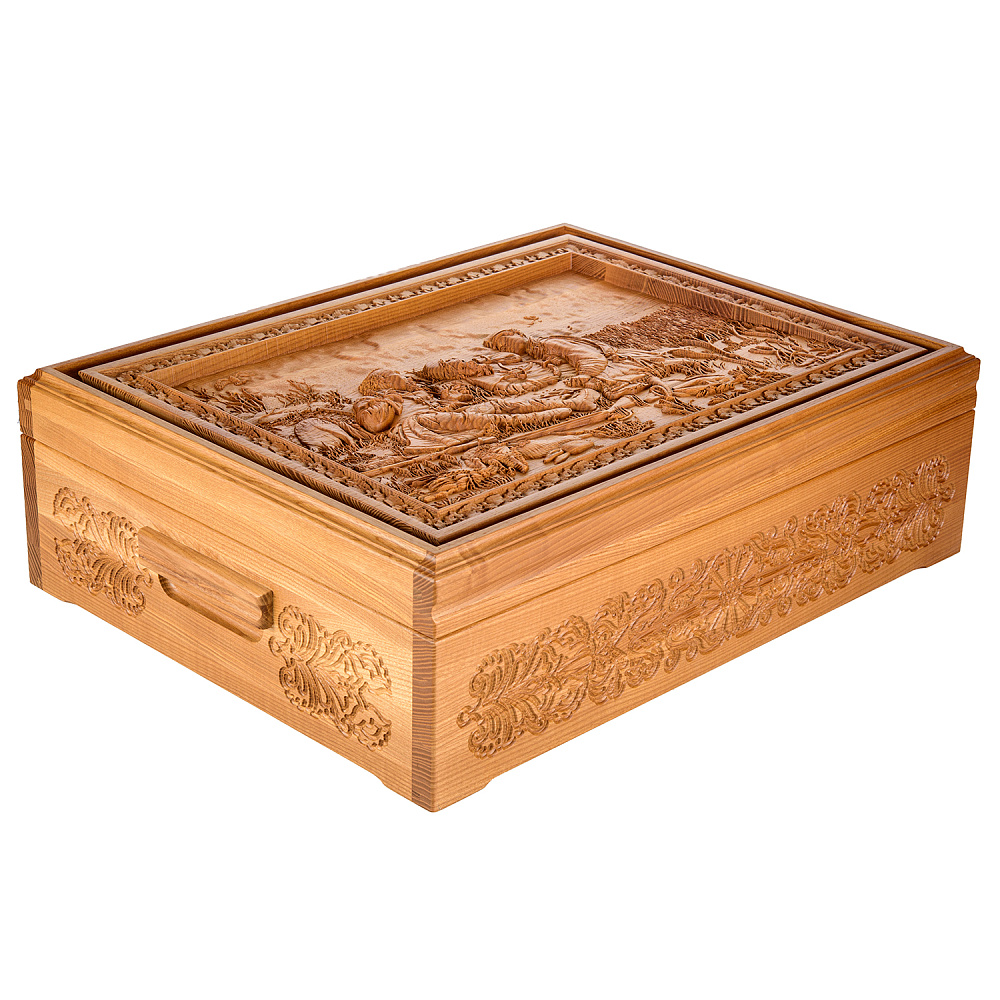 Русское лото в резной шкатулке из ясеня «Охотники на привале» - интернет магазин Русь Велика я 