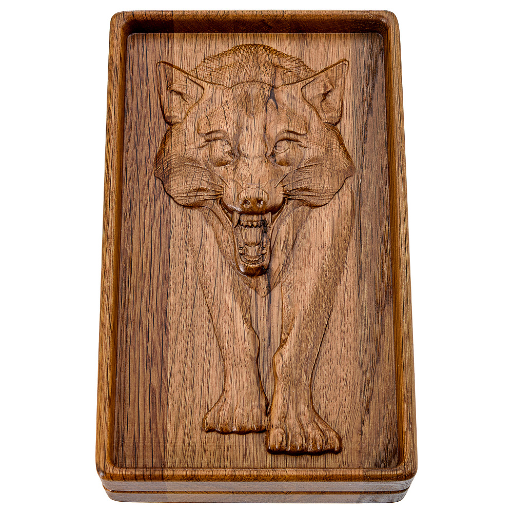 Домино в резной дубовой шкатулке «Волк» - интернет магазин Русь Велика я 