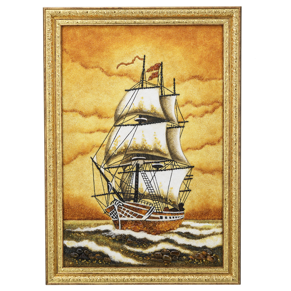 Картина янтарная «Парусник» 60х40 см - интернет магазин Русь Велика я 