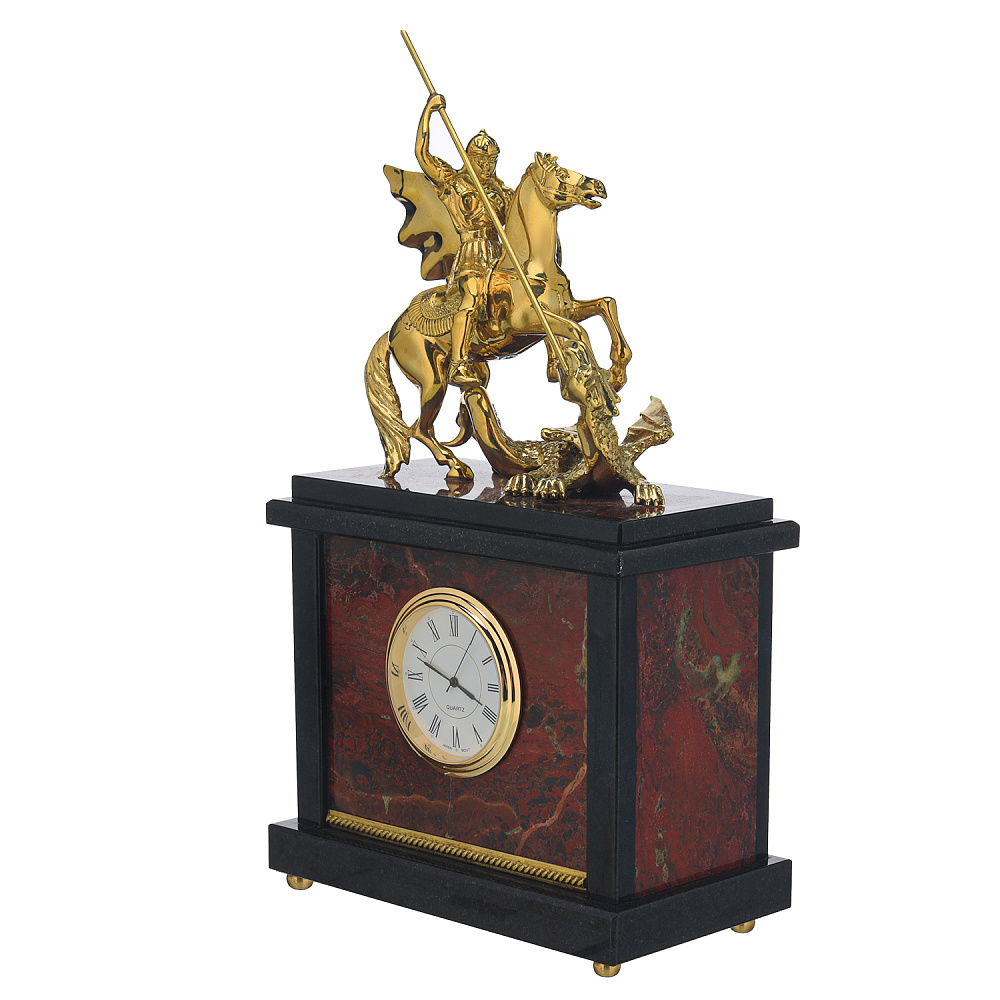 Часы настольные из камня «Георгий Победоносец» - интернет магазин Русь Велика я фото 1