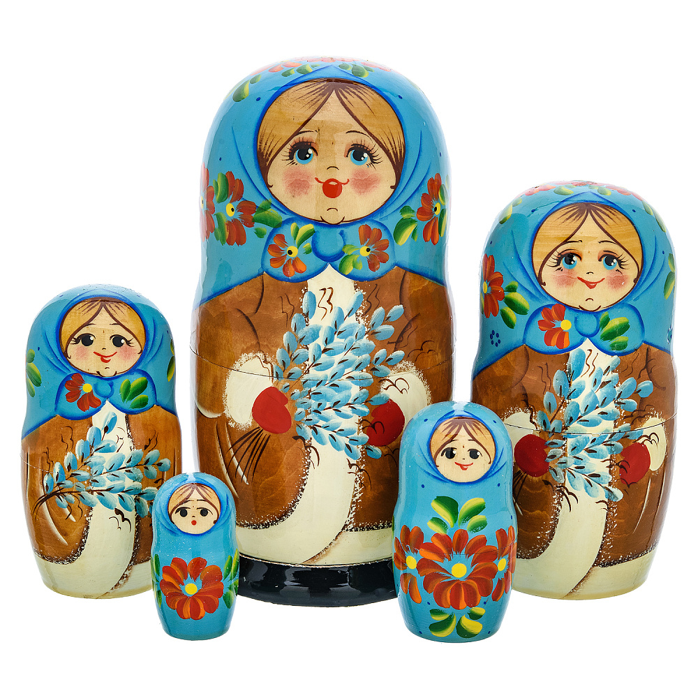Матрешка «Девочка с вербой» 5 мест - интернет магазин Русь Велика я 