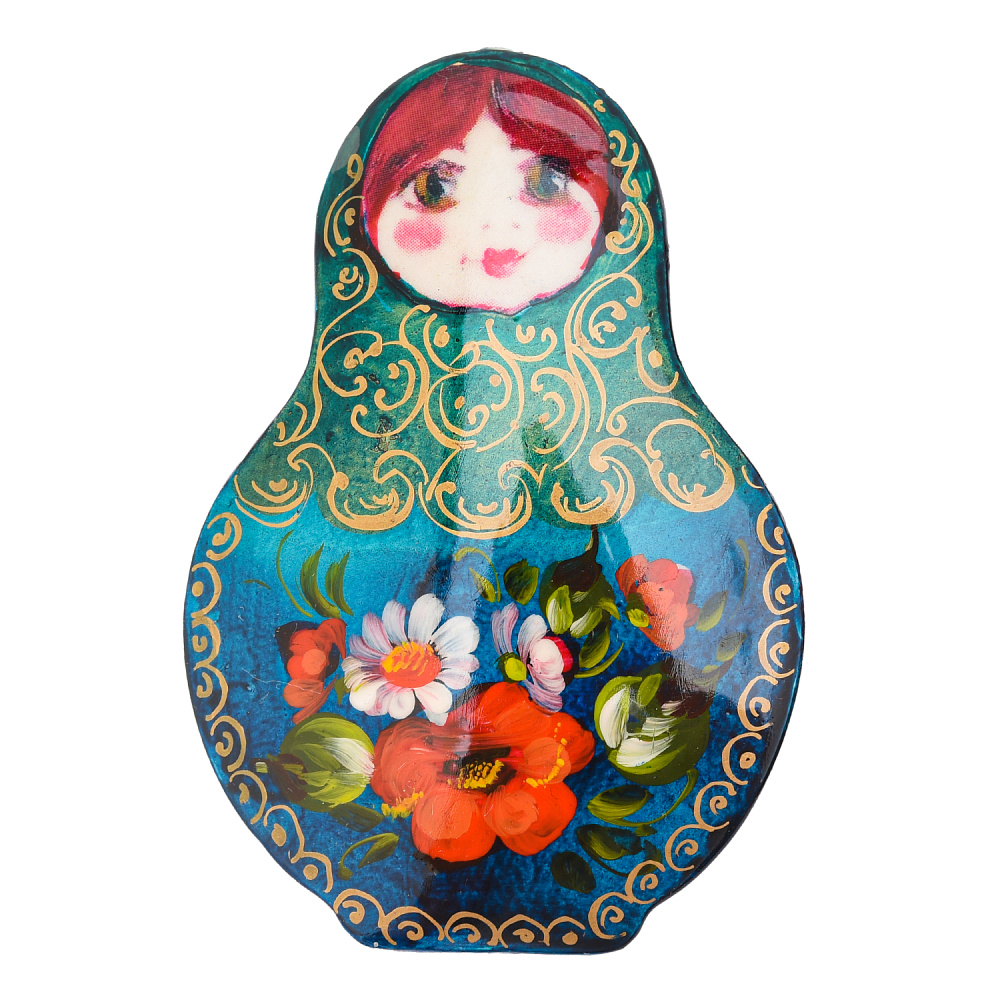 Брошь с ручной росписью «Жостово. Матрешка» (в ассортименте) - интернет магазин Русь Велика я 