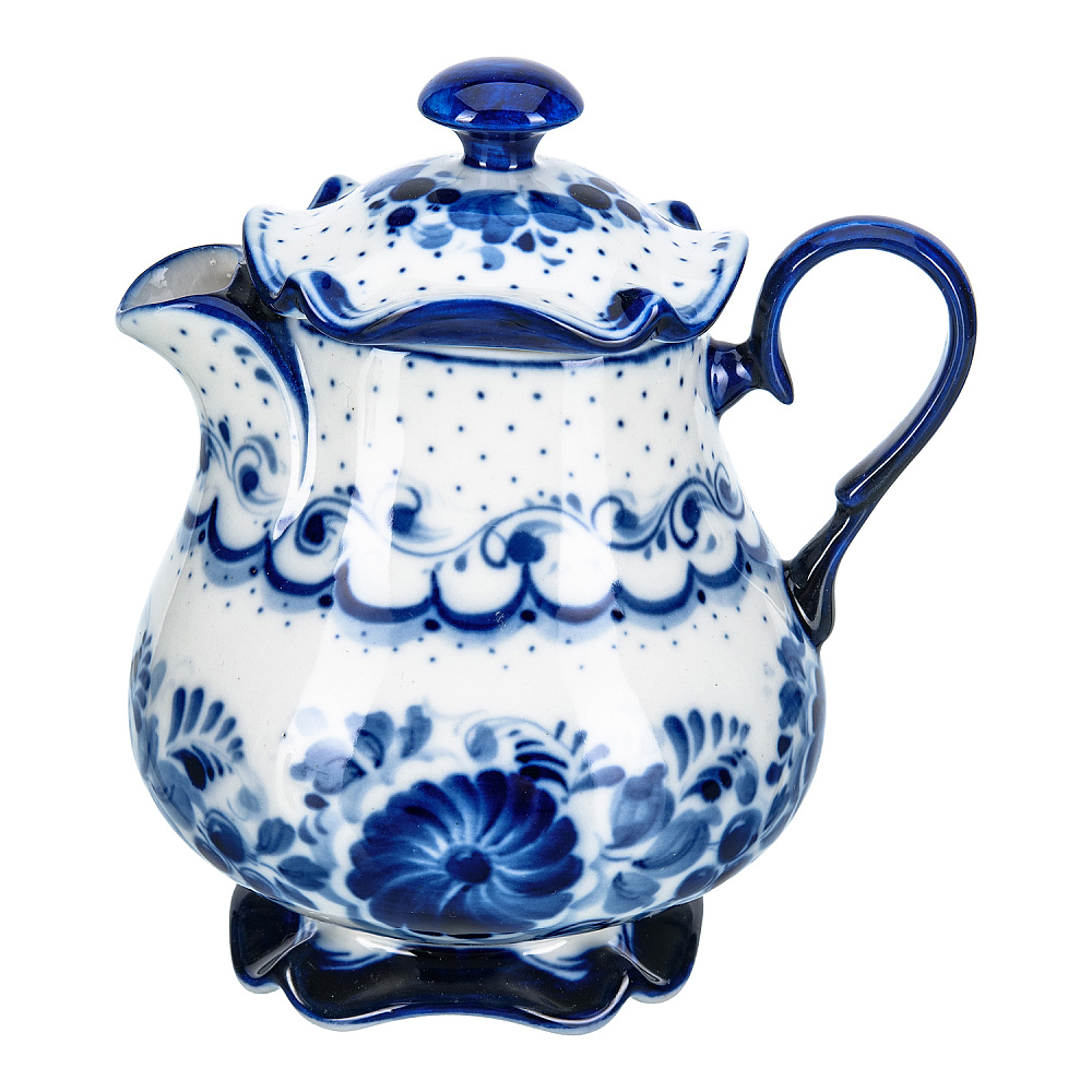 Молочник с крышкой. Гжель - интернет магазин Русь Велика я 