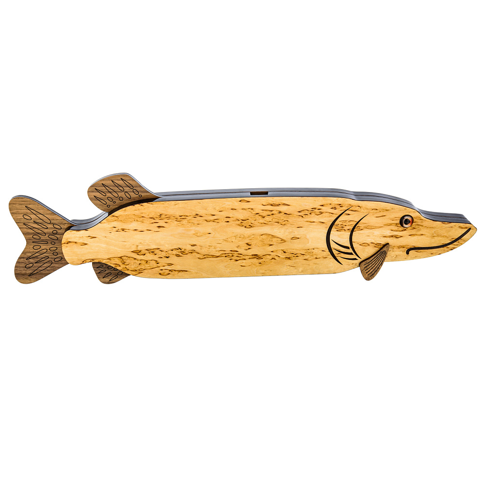 Домино в шкатулке из карельской березы «Щука» - интернет магазин Русь Велика я фото 2