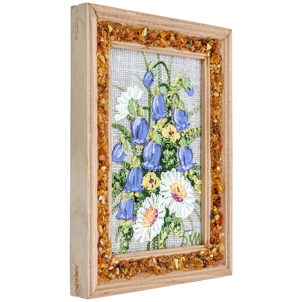 Панно в янтарной раме «Букет цветов» 12,5х16,5 см - интернет магазин Русь Велика я фото 1