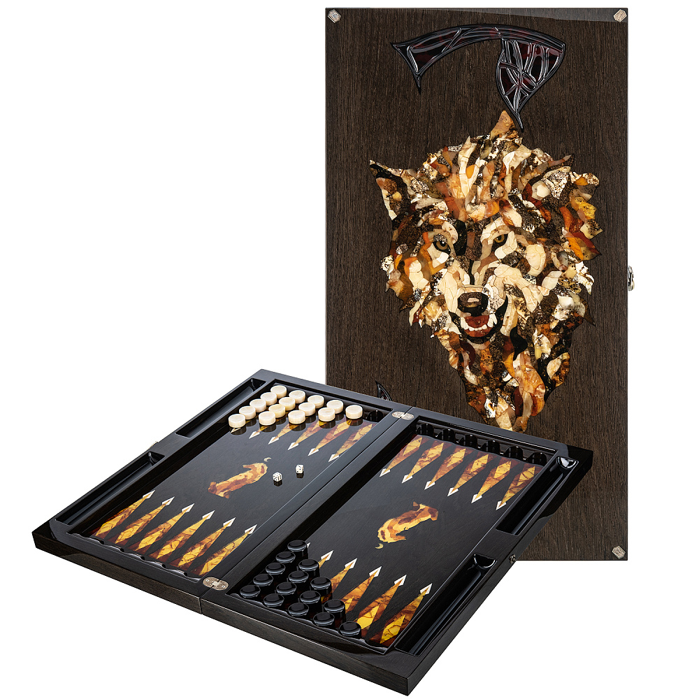 Нарды янтарные «Волк» 60х32 см - интернет магазин Русь Велика я 