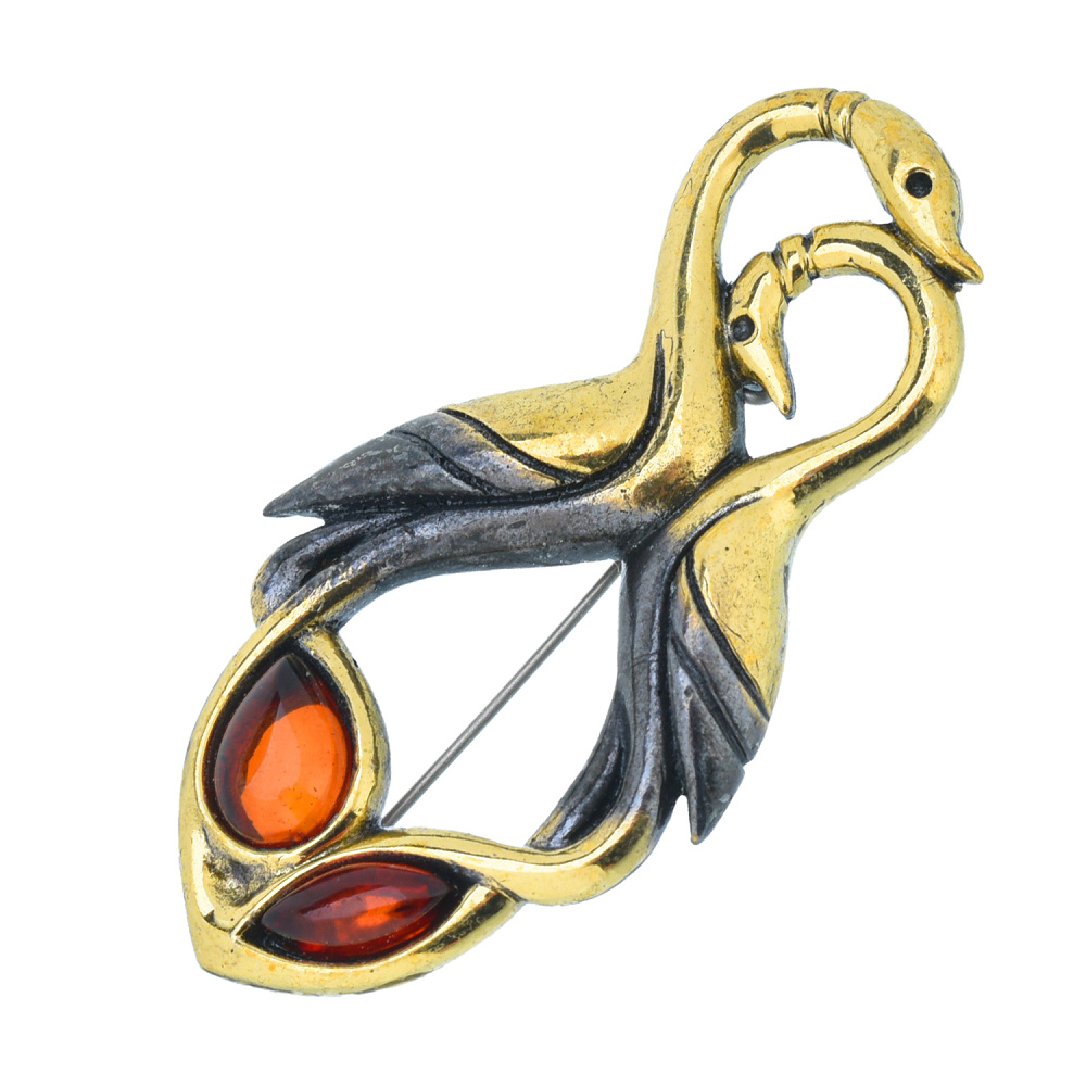 Брошь с янтарем «Фламинго» - интернет магазин Русь Велика я 