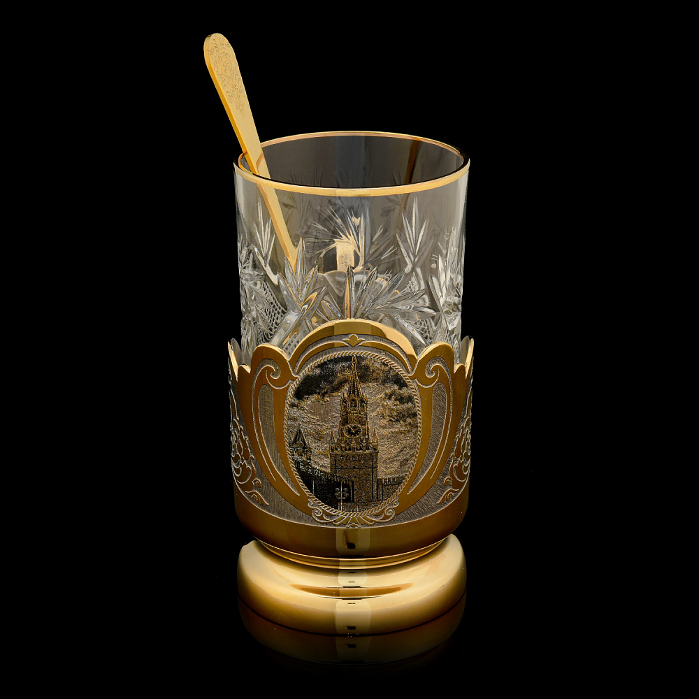 Чайный набор с подстаканниками «Москва. Спасская башня». Златоуст - интернет магазин Русь Велика я фото 1