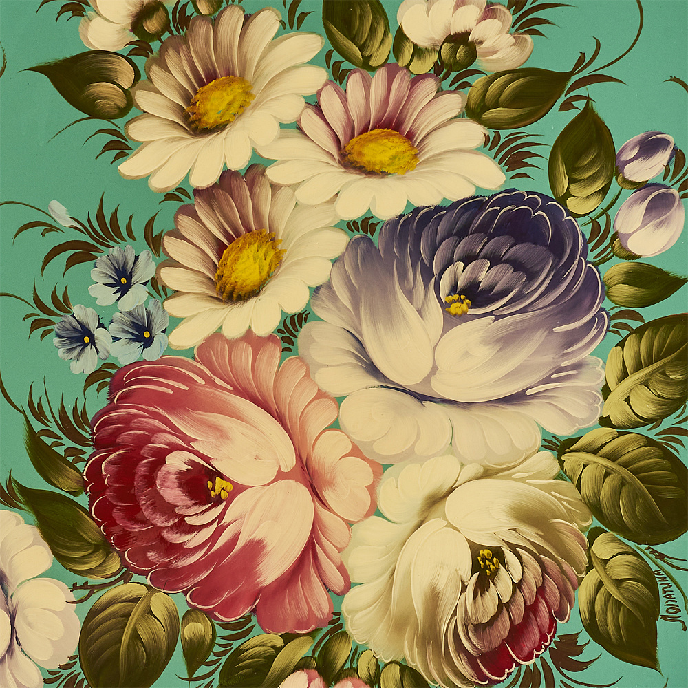 Поднос с авторской росписью «Цветы» 46х37 см - интернет магазин Русь Велика я фото 1