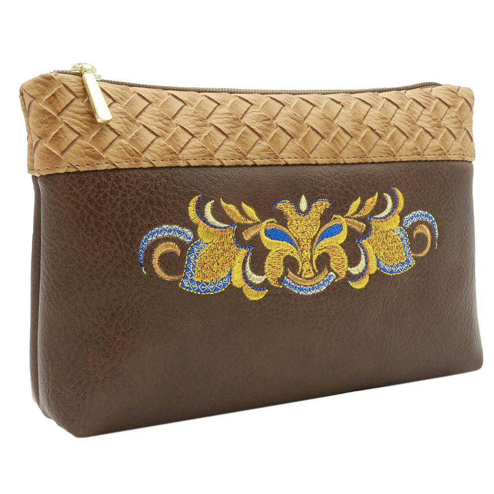 Косметичка «Модница». Коричневая с вышивкой - интернет магазин Русь Велика я 