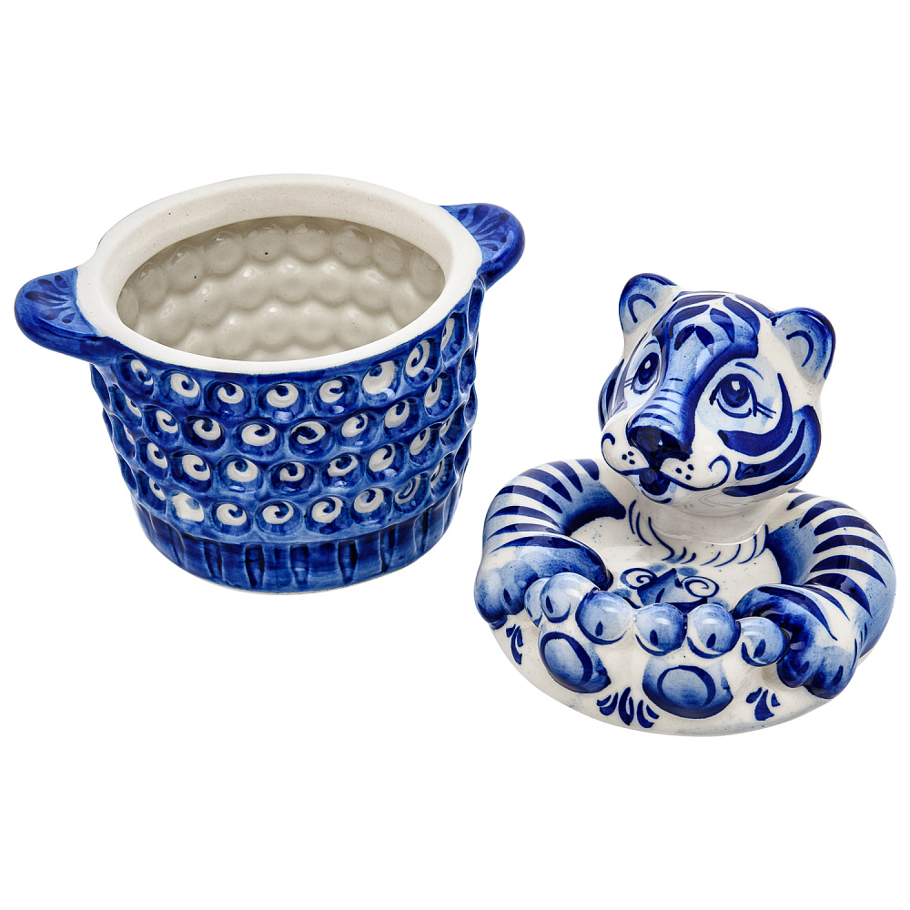 Сахарница «Тигр». Гжель - интернет магазин Русь Велика я фото 1
