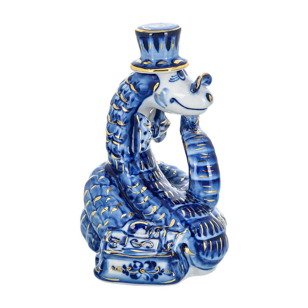 Змея Символ года 2025. Штоф «Змей Мудрый Каа». Гжель в золоте - интернет магазин Русь Велика я фото 4