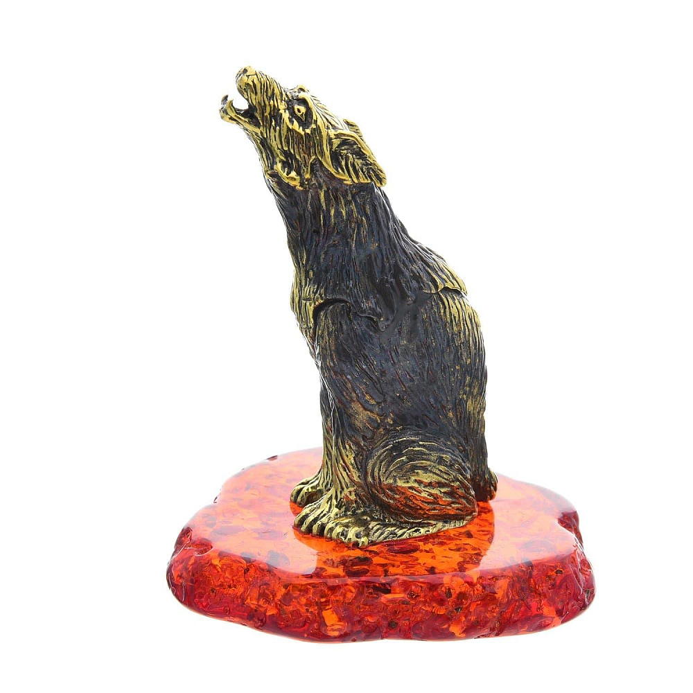Статуэтка с янтарем «Воющий волк» - интернет магазин Русь Велика я 