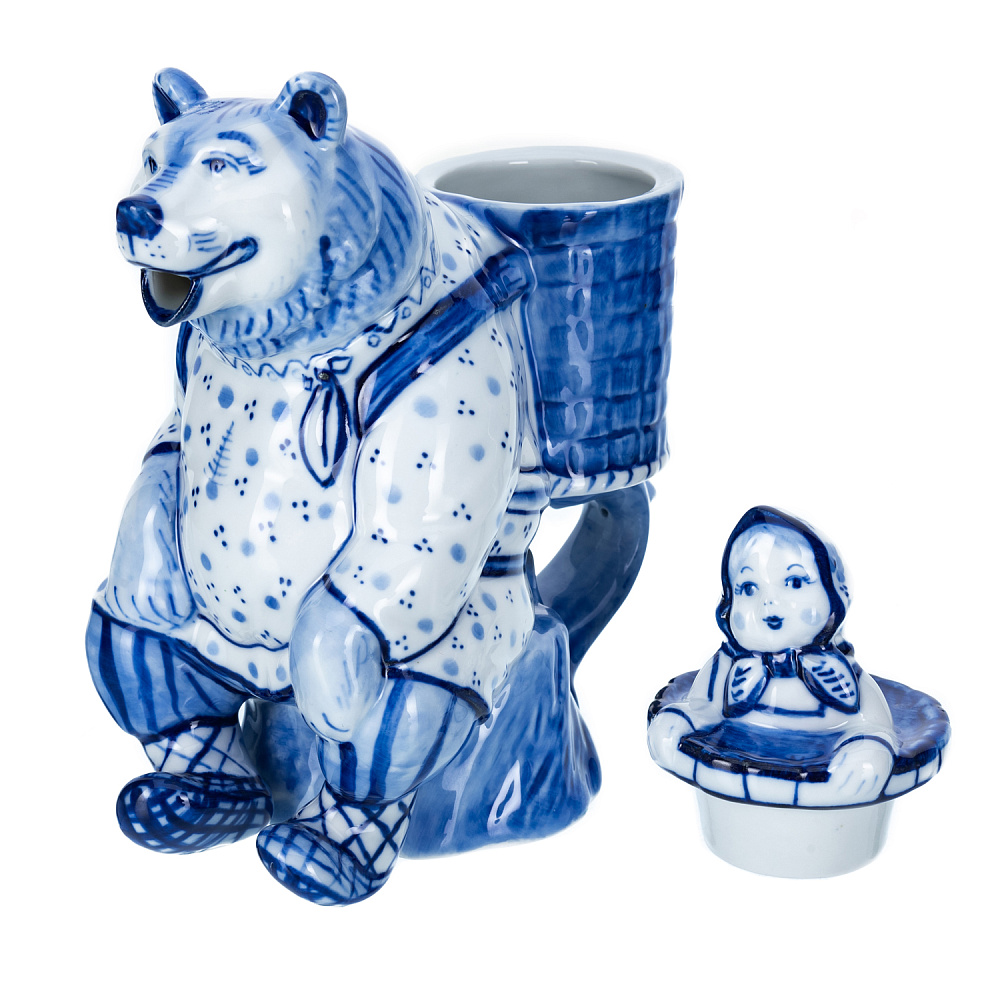 Чайник коллекционный «Маша и медведь». Гжель - интернет магазин Русь Велика я фото 4